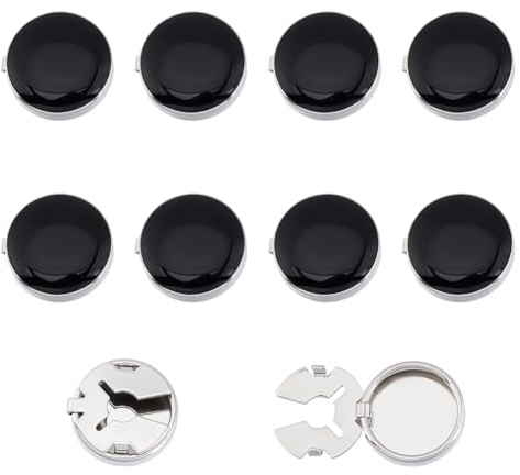 NBEADS 10 Stück Schwarz Knöpfe Abdeckung, Ärmel Knöpfe Abdeckung Abnehmbare Hemdknopf-Clips Buttons Schmuck Runder Manschettenknopf für Kleid Anzug Smoking Hemd Zubehör, Platin, 3.3x1.8cm