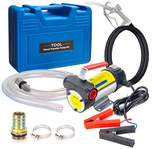 YaoFaFa 12V 175W Pompe Transfert Diesel 45L/min Pompe d'aspiration de Carburant avec Gicleurs & Tuyaux,Pompe Transfert Carburant Électrique Pompe Gasoil Avec Boîte de Rangement