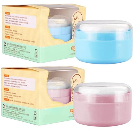 Lot de 2 houppettes à poudre pour le corps et récipient, boîte à talc, boîte à épousseter légère, pour talc, bain et poudres libres, 9 x 9 x 6 cm