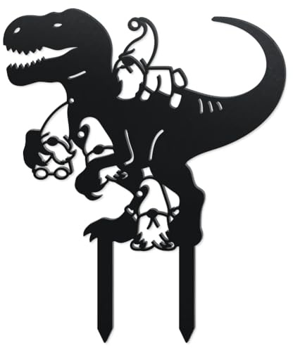 WADORN Piquets de Jardin Décoratifs en Métal de Nain de Dinosaure, Statues de Dinosaures Drôles en Métal Figurines de Gnomes Décorations D'Extérieur Cadeaux Art de Jardin Noir pour Arrière Cour Patio