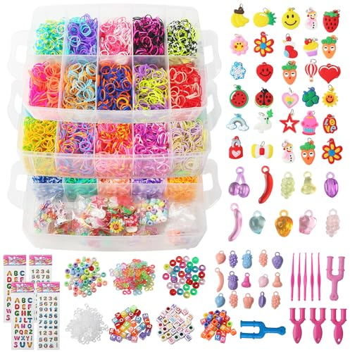 15000+ Loom Bänder Set XXL, 45 farbige Gummibänder, Loop Armbänder Set Kinder herstellen, inklusive Webstuhl, Anhänger, Perlen usw Loom Bänder Zubehör. Loops Gummis sind Kinderspielzeug und Geschenke