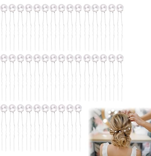 40Pcs Pearl Hair Pins, Wedding Pearl Hair Pins, White U-Shape Hair Piece, Elegant Bobby Clips for Brides, Wedding Hair Accessories for Bridesmaids Women Girls (Sliver)