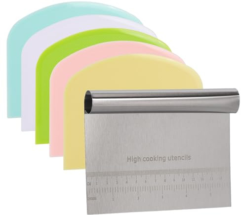 6 Pcs Dough Scraper Bench Scraper, Stainless Steel Scraper/Chopper & Plastic Dough Cutter for Bread Cake Pastry Sourdough