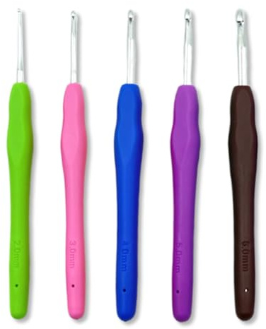 ZORVYN Lot de 5 Crochets Ergonomiques, Set de Crochets en Silicone Doux, Idéal pour les Débutants en Crochet (de 2 mm à 6 mm)