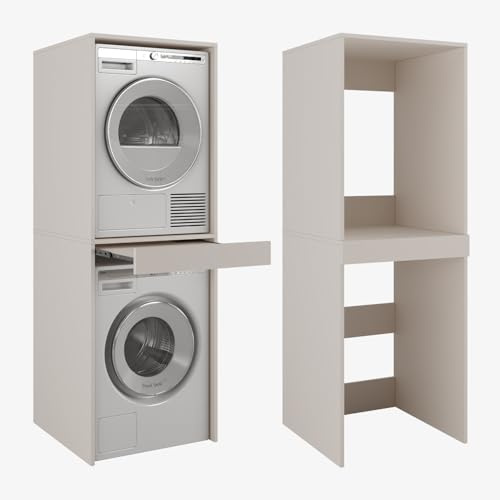 PLATAN Room Lavatrice asciugatrice con ripiano estraibile • Armadio sovrapiano 187 x 65 x 66 cm (cashmere)