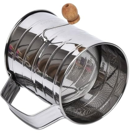 Tamiz de horno de resistencia industrial, manivela manual, marco de acero inoxidable duradero con indicadores de medición, colador de ingredientes secos de red fina