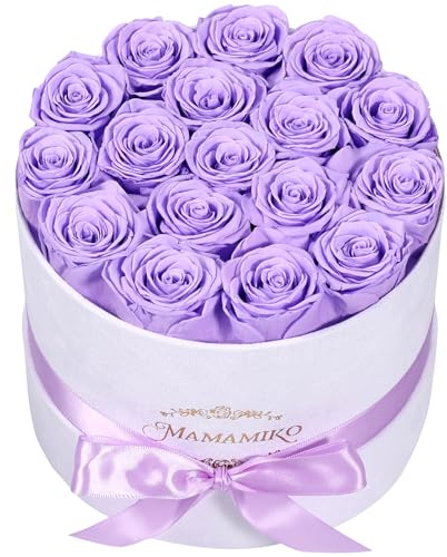 17 Preserved Roses in Suede Box, Real purple Rose, Gifts for Women Her | Flowers for Delivery, Eternal Roses, Gift Box & Card, Birthday Gifts for Mum Her, Anniversary Present for Wife Girlfriend