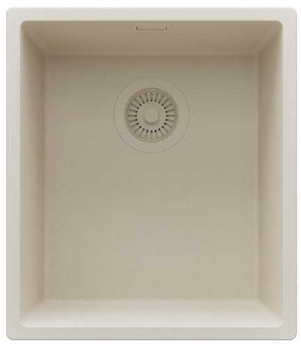 PRIMAGRAN Fregadero bajo Encimera al Mueble 45cm + Kit de desagüe, 41x47cm | Set: Kit de desagüe (sifón, válvula, rebosadero) + London 1 Seno para Cocina, Todo Beige