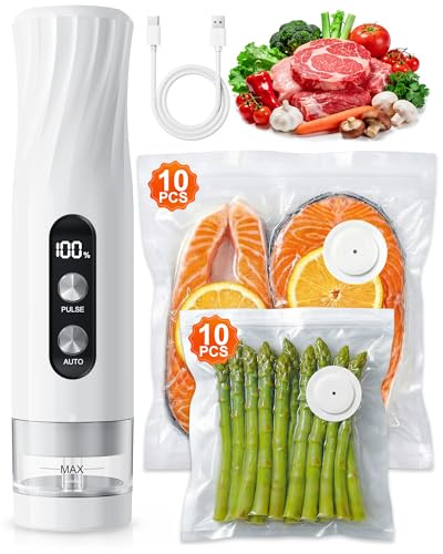 Babacom Portable Machine Sous Vide Alimentaire avec Réservoir Visible, 60kPa Ultra-Puissante, Scellage Auto & Mode Pulse pour Aliments Délicats, Pompe Sous Vide Compacte avec 20 Sacs Réutilisables