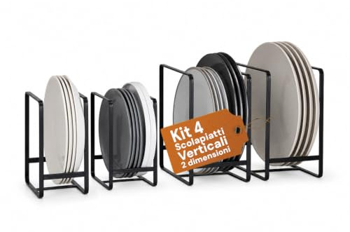 Avilia Organizer Cucina Set 4 – Scolapiatti Verticale in Metallo 2 Misure, Organizer Stoviglie Piatti Padelle Taglieri, Organizzatore Cucina Antiscivolo Salvaspazio, Portautensili Cucina