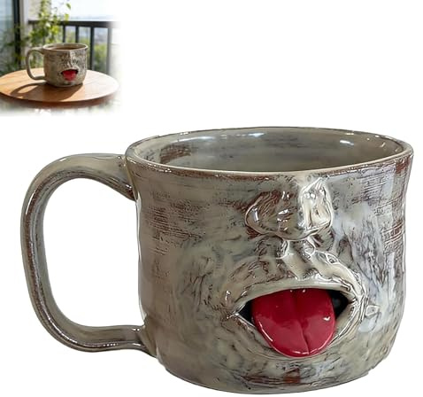 Genérico Taza de cerámica hecha a mano con forma de cara, divertida taza de café escultural con diseño de lengua, taza facial artística y novedosa, tazas artesanales originales y divertidas (1pc)