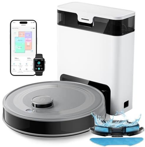 Lefant M2 Pro Robot Aspirateur Laveur 6000Pa avec Station Vidage Automatique Poussière,Navigation Laser avec Cartographie,Nettoyage Personnalisé, Évitement d'obstacles PSD, Idéal pour Poils d'animaux