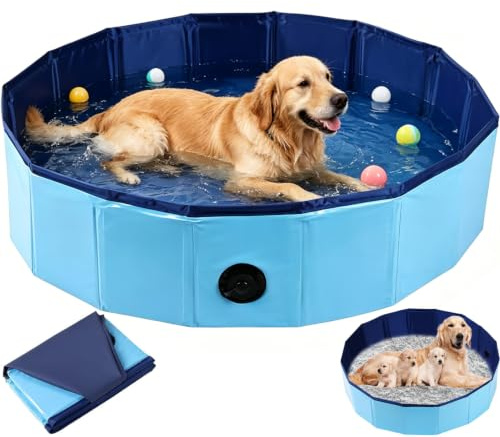 Cerkkapo Hundepool, 80x20cm Hundepool Faltbar Hundeplanschbecken, Hunde Pool Schwimmbad mit Ablassventil, Planschbecken fürHunde, Tragbar Schwimmbecken für Kleine, Mittelgroße Hunde, Katze