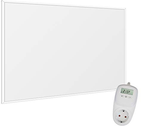 VIESTA F300 Heizpaneel infrarot Infrarotheizung Wandheizung elektrisch, ultraflache Heizplatte, Carbon Crystal, 300W, Weiß + Thermostat TH10