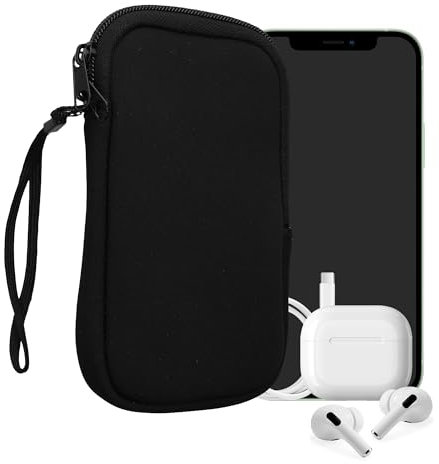 kwmobile Handytasche für Smartphones L - 6,5 - Neopren Handy Hülle Schwarz - Handy Tasche 16,5 x 8,9 cm Innenmaße