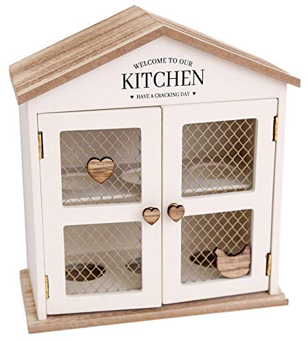 Carousel Home and Gifts Shabby Chic Cream Wooden House Egg Rack Holder ~ Love Heart Kitchen Storage