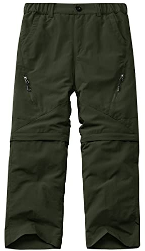 Kids' Cargo Pants, Boy's Casual Outdoor Quick Dry Waterproof Hiking Climbing Convertible Trousers #9035-Army Green-S/Big Kid