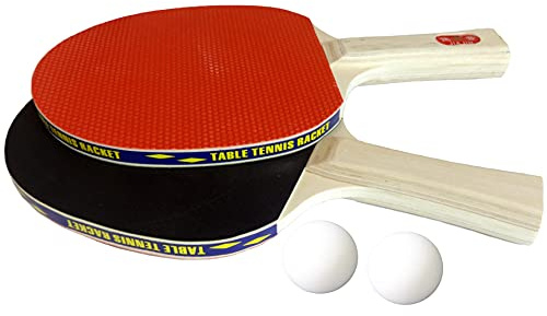 O&W Security Juego de 2 raquetas de ping pong y 2 pelotas de ping pong, edición profesional, color negro y rojo