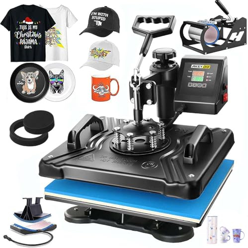 AKEYDIY 5 in 1 Transferpresse Digital Sublimationspresse 38x30cm 360° schwenkbar Heißpressmaschine mit LCD Display, Multi Sublimationspresse für T-Shirts,Tassen,Kappen,Teller, HTV Vinyl & Sublimation