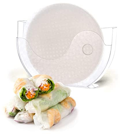 BANU Cuenco de agua de papel de arroz con soporte lateral para envoltorios de papel de arroz para rollos de primavera, rollos de verano. Máquina para hacer rollos de primavera, soporte para banh trang
