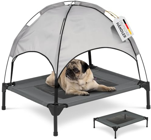 Deuline Hundeliege mit Dach erhöhtes Hundebett Garten Outdoor Haustierliege M-76x61x18/71cm GRAU 520080