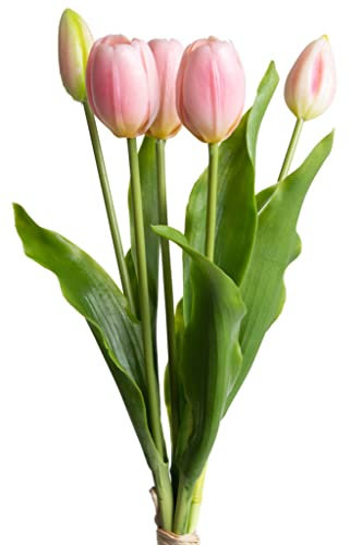 Botanic-Haus künstliches Tulpenbündel Holland mit 3 Tulpen und 2 Tulpenknospen real Touch (rosa)