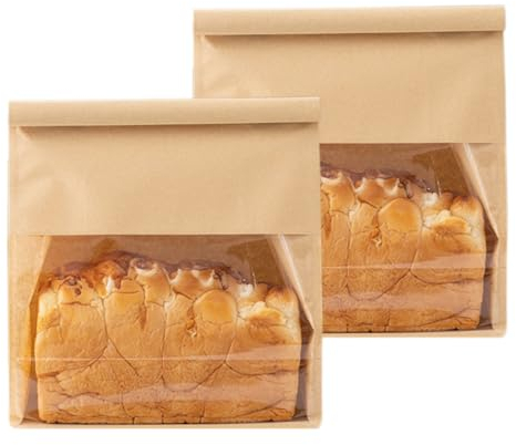 Lot de 50 sacs à pain en papier kraft pour emballage alimentaire avec fenêtre avant - 28 x 22 x 11 cm - Kraft
