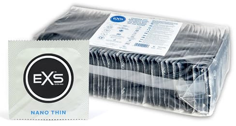 EXS Nano Thin Condoms (100 Pack) Regular Fit, Premium Latex with Non-Spermicidal Lube, Straight-Walled with Teat, PETA-Approved Vegan Condom, 3 Year Expiry Life - CE Marked NHS Approved Male Condoms