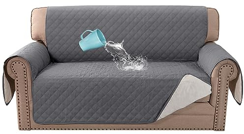 BellaHills Sofa Cover 100% Waterproof Sofa Covers 2 seater Couch Covers Sofa Slipcovers with Elastic Straps Triple Non-Slip Loveseat Sofa Cover Furniture Protector for Kids (Loveseat 54, Gray)