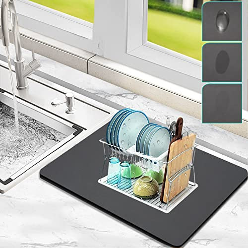 Abtropfmatte, CALOPEAH Abtropfmatte Geschirr, Super Saugfähige Unterlage Kaffeemaschine, Barmatte, Napfunterlage Hund, Napfunterlage Katzen, Abtropfmatte Spüle für die Küche, Schwarz, 50 x 40cm