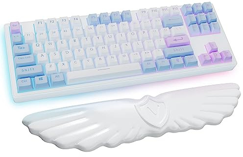 Sushret Angel Wing Cloud Keyboard Wrist Rest, Soft Leather Memory Foam Keyboard Wrist Support for Pain Relief, Ergonomic Anti-Slip Cute Computer Palm Rest for PC Gaming/Laptop/Hand Pad (1-Wing White)