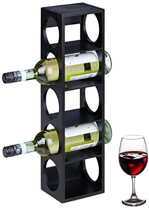 Relaxdays Weinregal für 5 Flaschen, Weinständer Bambus, HxBxT: 53 x 14 x 12 cm, stehender Weinflaschenhalter, schwarz