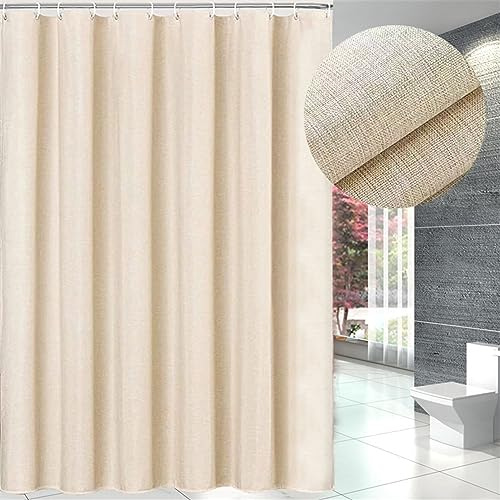 Lifup Tenda da doccia in tessuto, antimuffa e lavabile, impermeabile, con anelli per tenda da doccia, per bagno, vasca da bagno, beige, 80 x 200 cm