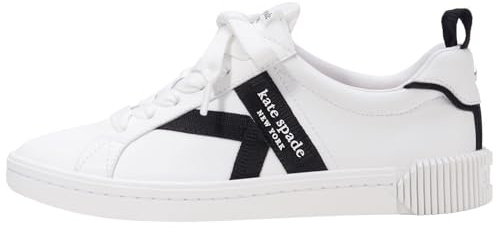 kate spade new york Women's Signature Lace Up Sneaker, True White/Black, 5.5