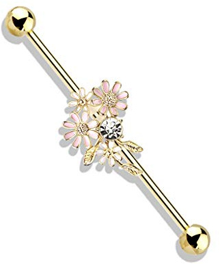 beyoutifulthings Industrial-Piercing Gold Silber Roségold Blumen-Strauss Enamel Industrial-Barbell Industrial-Bar Chirurgenstahl Stab-länge 38-mm
