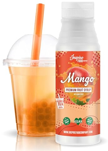 INSPIRE FOOD Bubble Tea Syrup - Mango - 300ml | Real Fruit Juice for Bubble Tea, Boba Tea, Slushes & Ice-Blended | 100% Vegetarian, Gluten Free