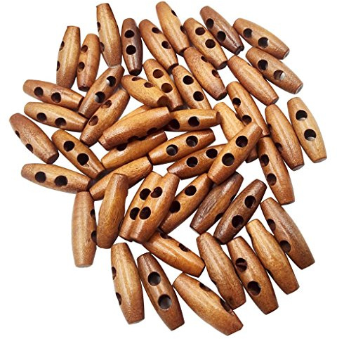 MOLERRI 50 Pieces Forme d'olive Boutons en Bois a Bascule 2 Trous Boutons de Couture pour Le Decor de Vetements