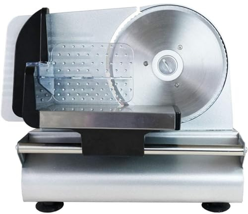 PAHION Trancheuse À Viande Électrique À Usage Domestique Trancheuse en Acier Inoxydable Couteau Universel Dentelé Ø 190 Mm Épaisseur Réglable 0-15 Mm pour Viande, Pain, Légumes, Jambon