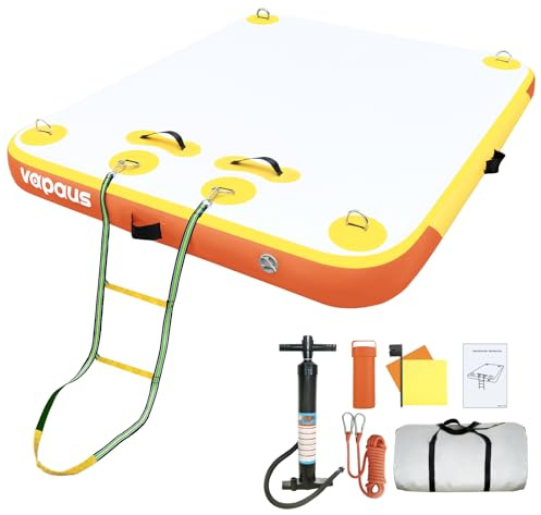 vapaus Inflatable Floating Dock Water Air Mat Swim Platform Floating Island Deck with Rope Ladder for Pool Lake Beach Relaxing Sunbathing (Yellow Orange, 10ft x 6ft x 6)