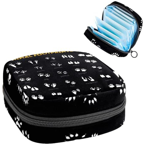 Damenbinden Aufbewahrungstasche Perioden Kit Tasche für Schule Menstruationstasse Beutel Damenbinden Organizer Tasche Tierspur Schwarzer Hintergrund