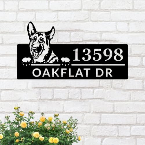 Personalized House Address Numbers Marker,Custom Street Address Sign for Front Door,Custom German Sheppard Dog Metal Sign House Numbers,Address Numbers Sign for Studio Office Workshop Door Wall Decor