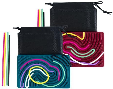 AYNKH 2 Bandejas de Fidget de silicona, juguete sensorial con 22 cuerdas y 2 mallas, juguete sensorial, para autismo, juguete antiestrés, silenciador, silicona, sensory Activity Board para niños