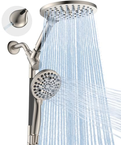 Dual Handheld Shower Head Combo, 2-in-1 Rain Shower Heads System 8 Inch Rainfall Shower Head and 10 Modes High Pressure Hand Held Showerhead with Built-in Power Wash