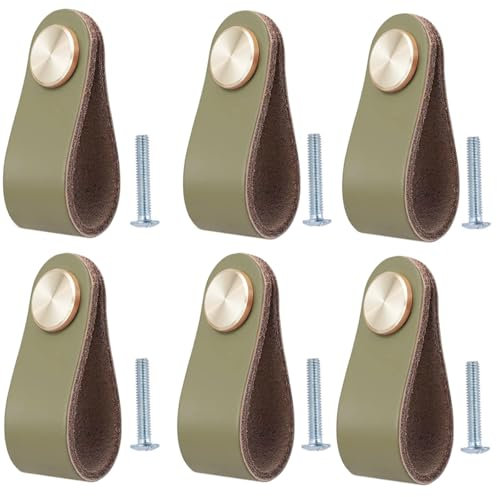 BOOLSFMAM 6 Stück Ledergriffe für Möbel,6.4 x 2.5 cm Handgemachte Griff Möbelknöpfe Leder Möbelgriffe,Schubladengriff Schrankknöpfe für Küchenschränke, Kleiderschrank