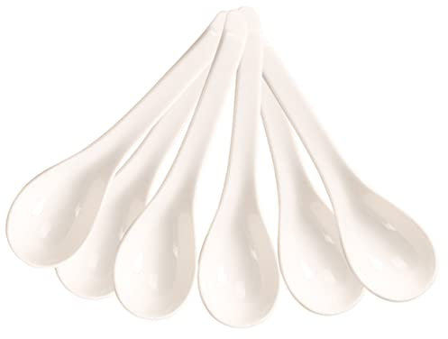 Homoyoyo Cucchiai in Ceramica Bianchi Per Zuppa e Riso, Utensili Cucina Piccoli Riutilizzabili Per La Casa, Set Da 6 Cucchiai Da Dessert Resistenti Al Calore Per Uso Domestico