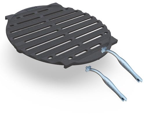 Griglia Ø30cm smaltata + Coppia maniglie Per BBQ Camino Braciere Fuoco vivo | Bistecchiera Ghisa Doppia Smaltatura, completa di maniglie, piedini in dotazione, per sistema modulare ALL ROUND di LUNAWAY