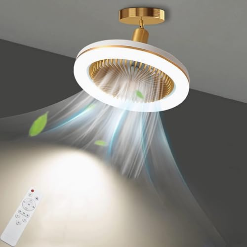 LANMOU Ventilador Techo con Luz y Mando a Distancia, E27 Pequeño Lampara Ventilador Techo, Silencioso, 3000 lm, Regulable, 3 Velocidades, Ángulo Ajustable, para Dormitorio pequeña,Cocina, Baño