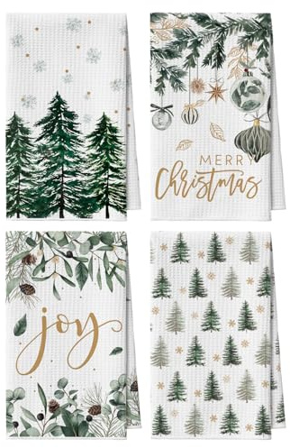 Artoid Mode Bäume Schneeflocken Kiefern Weihnachten Bar Küchentücher Geschirrtücher, 42x65 cm Mikrofaser Saugfähig Küchen Reinigung Deko 4er Set