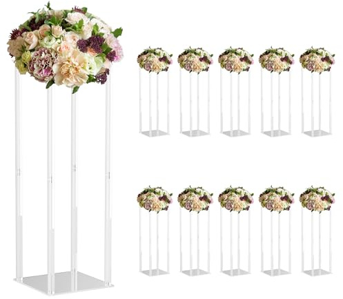 10 Piezas Centro de Mesa para Bodas 60cm Soporte para Flores de Boda, Soporte de Flores Geométrico Jarrón Columna de Acrílico Transparente para Decoración de Bodas, Mesas, Compromisos, Fiestas