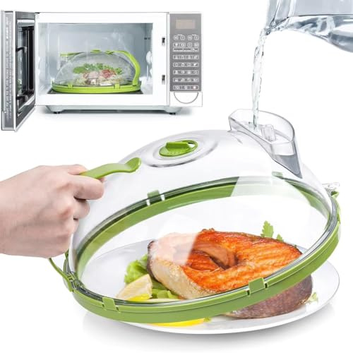 Tagtight Mikrowellen Abdeckung, Mikrowellenhaube mit Wasserdampfer, Spritzschutz mit Dampfauslass, Große Transparente Spritzschutz Wassereinspritzung Frischhalteabdeckung, Küchenhelfer Zubehör